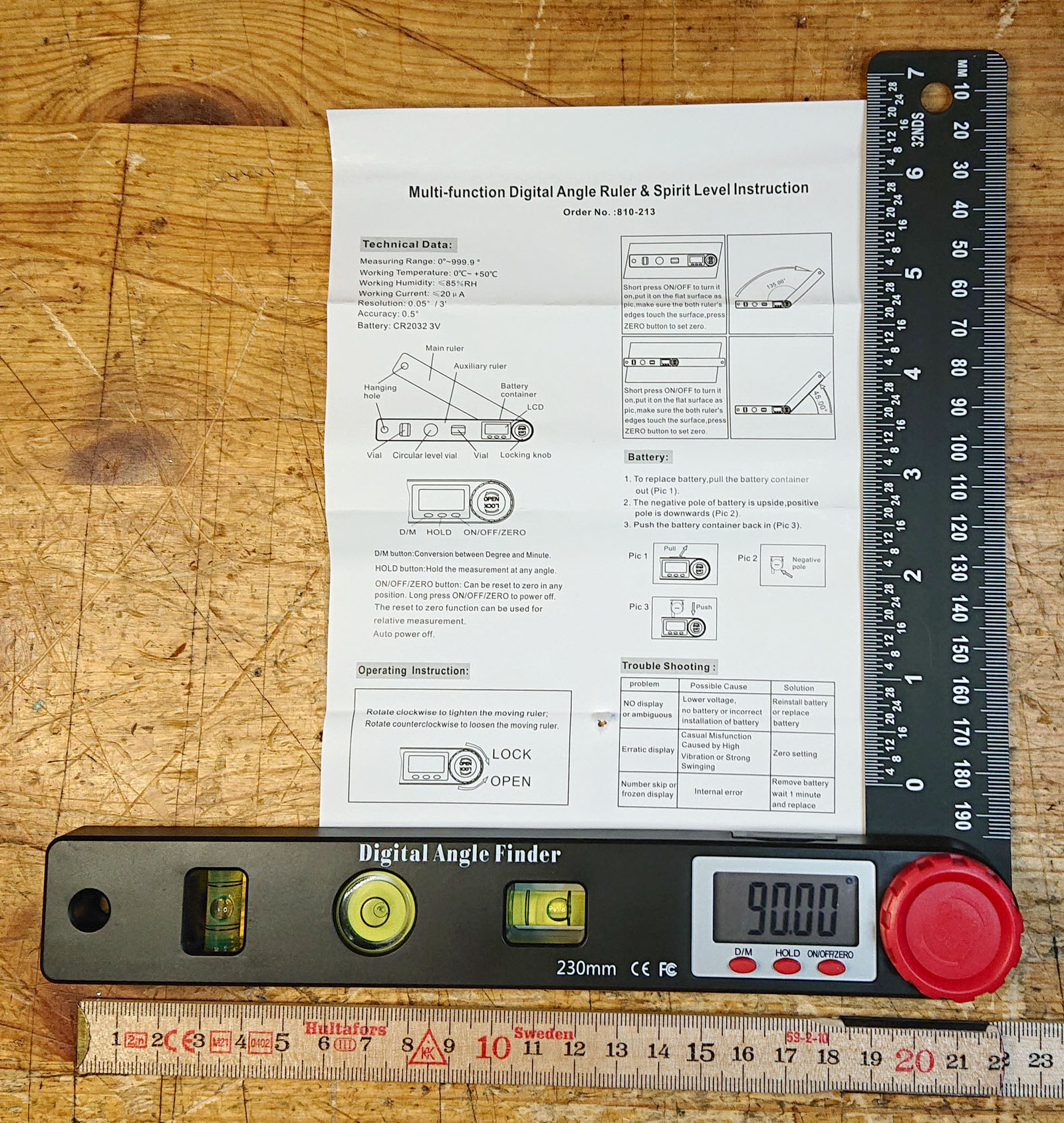 Digital vinkel med vattenpass.